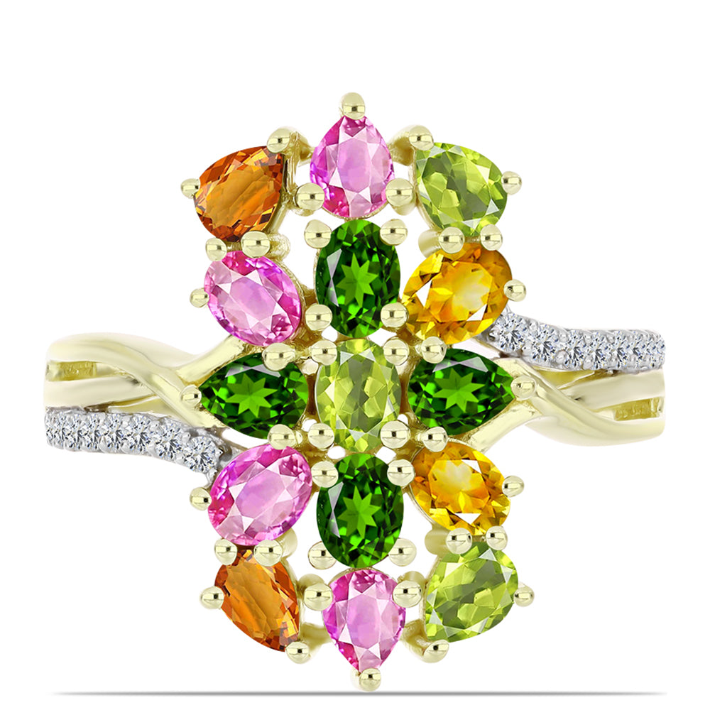 Arannyal Bevont Ezüst Gyűrű Csakra Tourmalinnal és Fehér Topázzal 1 