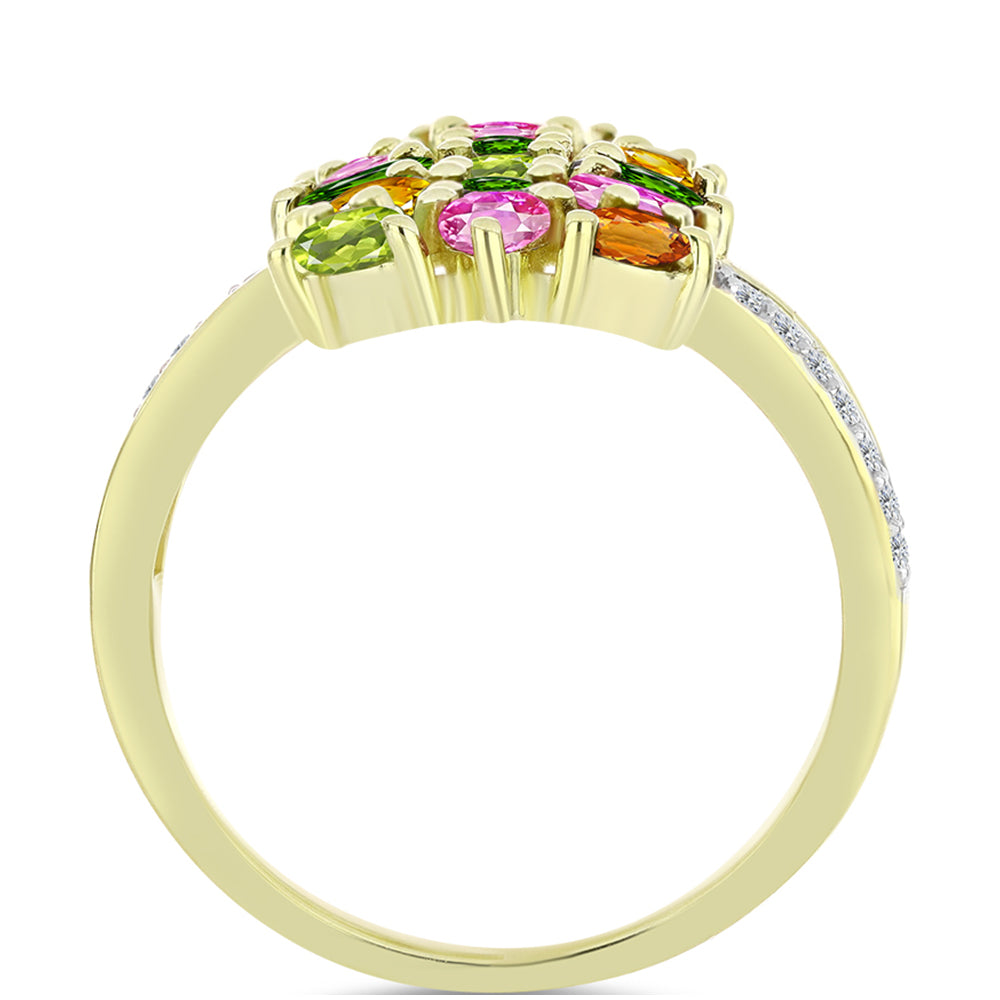 Arannyal Bevont Ezüst Gyűrű Csakra Tourmalinnal és Fehér Topázzal 2 