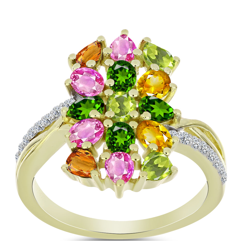 Arannyal Bevont Ezüst Gyűrű Csakra Tourmalinnal és Fehér Topázzal 3 