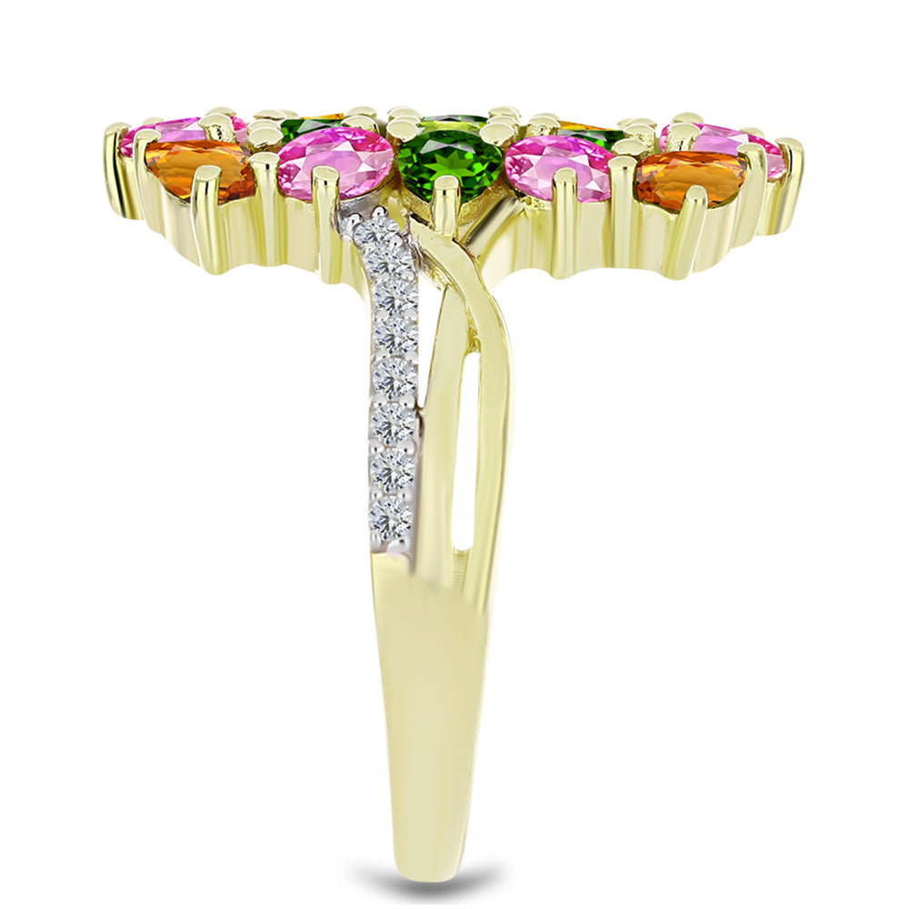 Arannyal Bevont Ezüst Gyűrű Csakra Tourmalinnal és Fehér Topázzal 4 