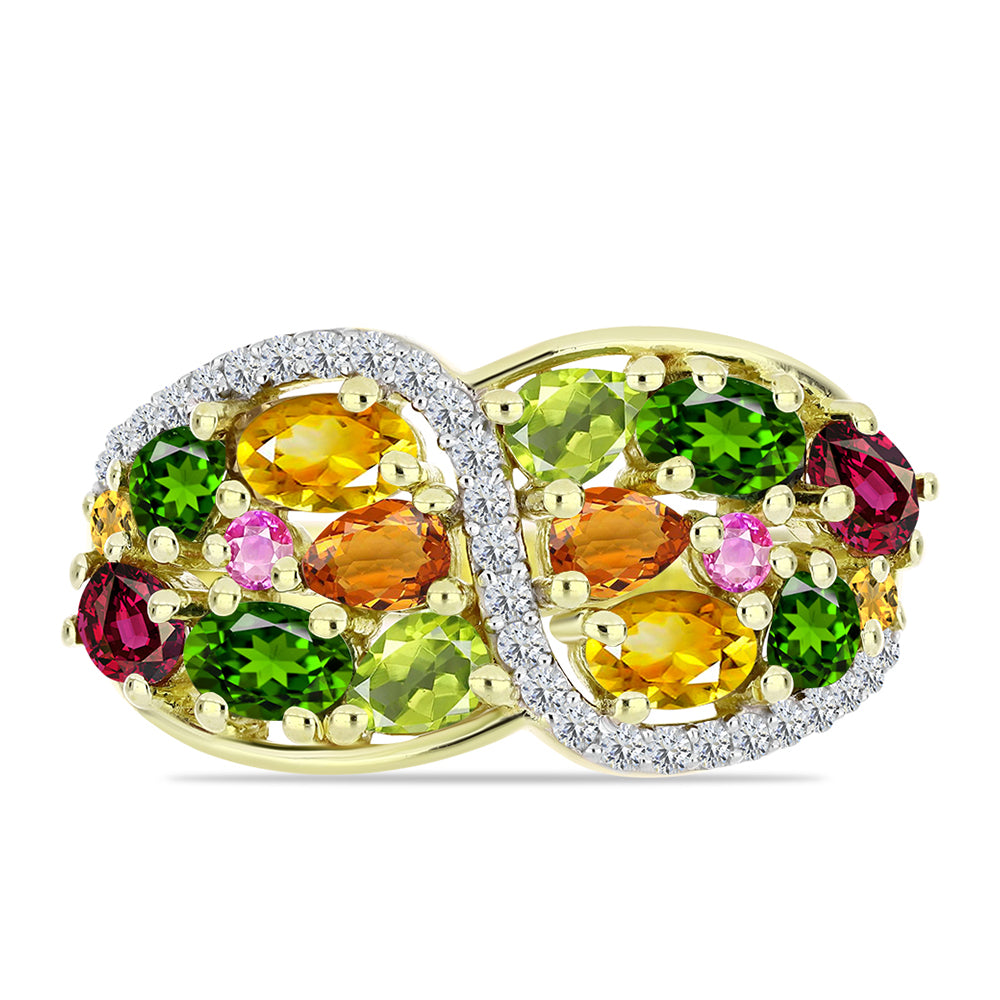 Arannyal Bevont Ezüst Gyűrű Csakra Tourmalinnal és Fehér Topázzal 1 