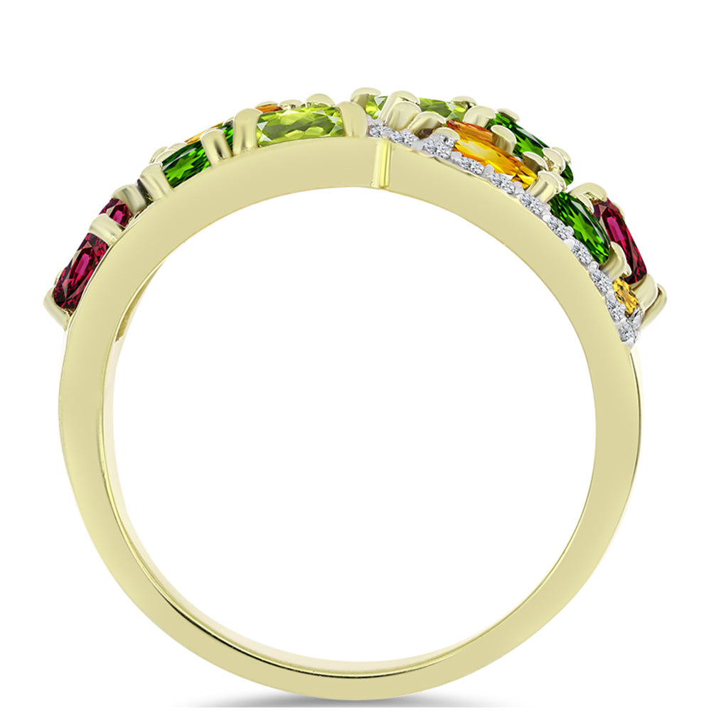 Arannyal Bevont Ezüst Gyűrű Csakra Tourmalinnal és Fehér Topázzal 2 