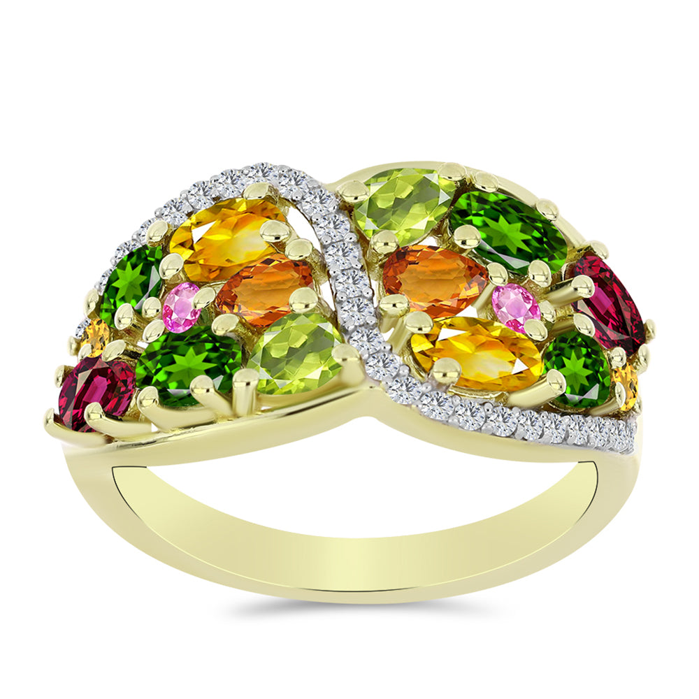 Arannyal Bevont Ezüst Gyűrű Csakra Tourmalinnal és Fehér Topázzal 3 