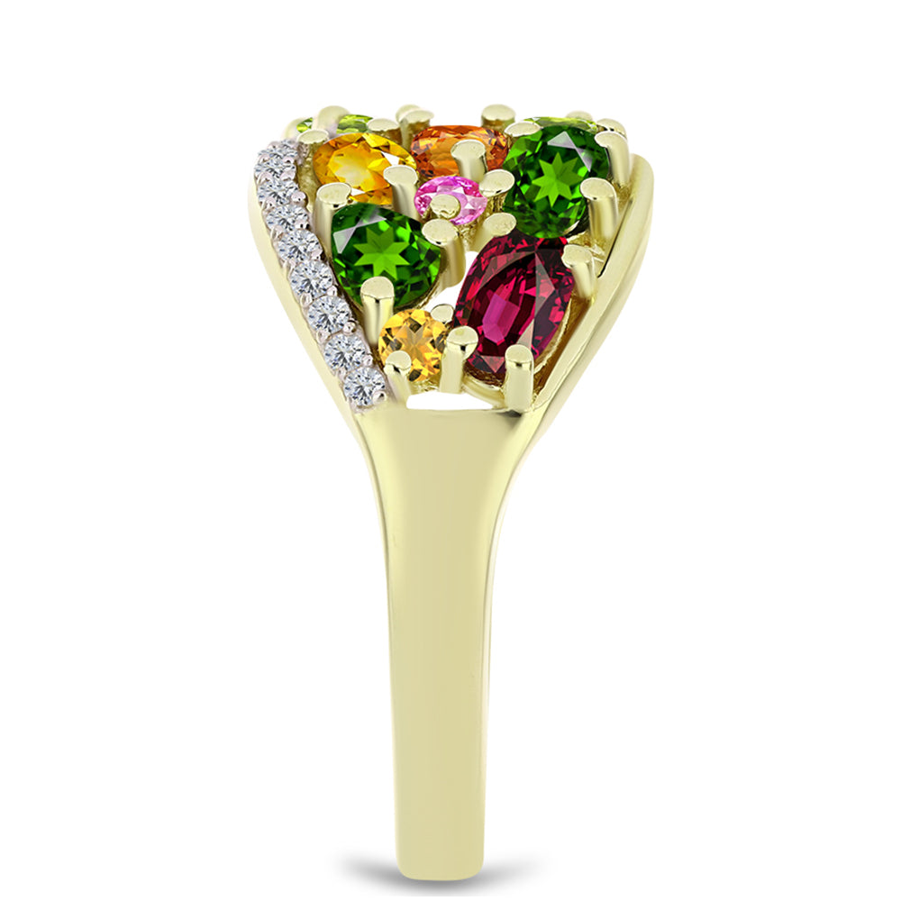 Arannyal Bevont Ezüst Gyűrű Csakra Tourmalinnal és Fehér Topázzal