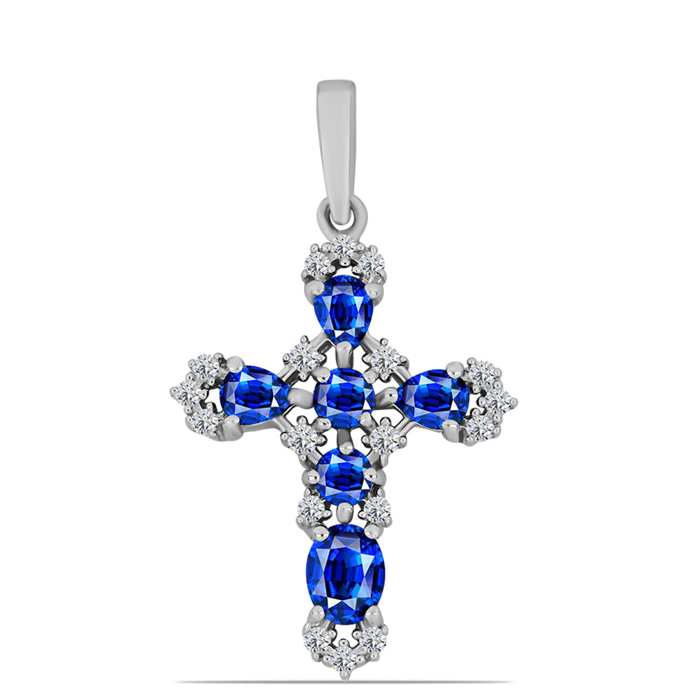 Kereszt Ezüst Medál Ausztrál Kék Zafírral és Fehér Topázzal