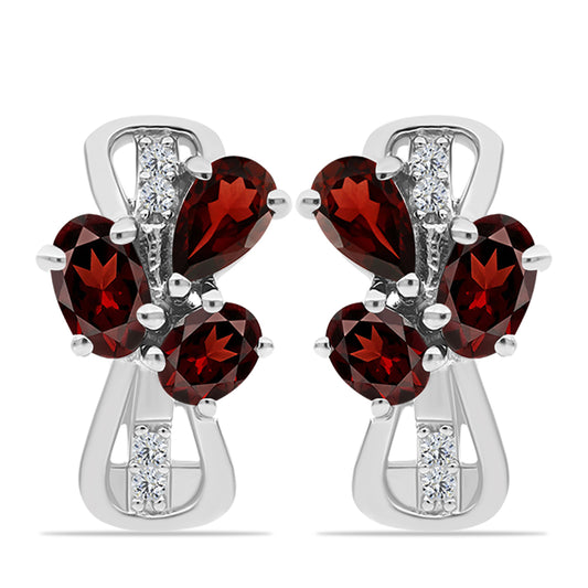 Ezüst Fülbevaló Barton Gránáttal és Fehér Topázzal