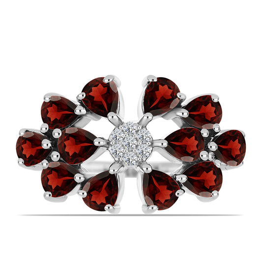 Ezüst Gyűrű Barton Gránáttal és Fehér Topázzal