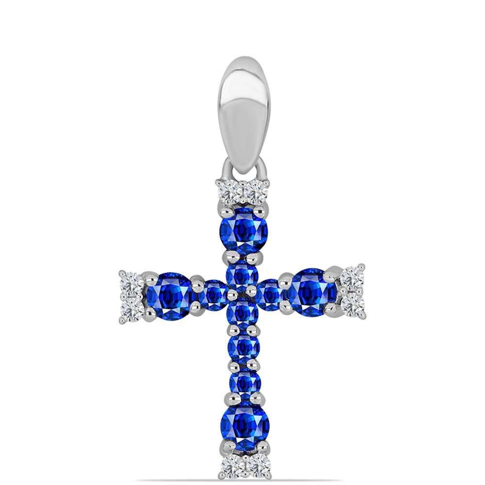 Kereszt Ezüst Medál Ausztrál Kék Zafírral és Fehér Topázzal