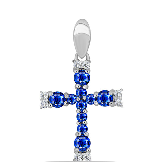 Kereszt Ezüst Medál Ausztrál Kék Zafírral és Fehér Topázzal