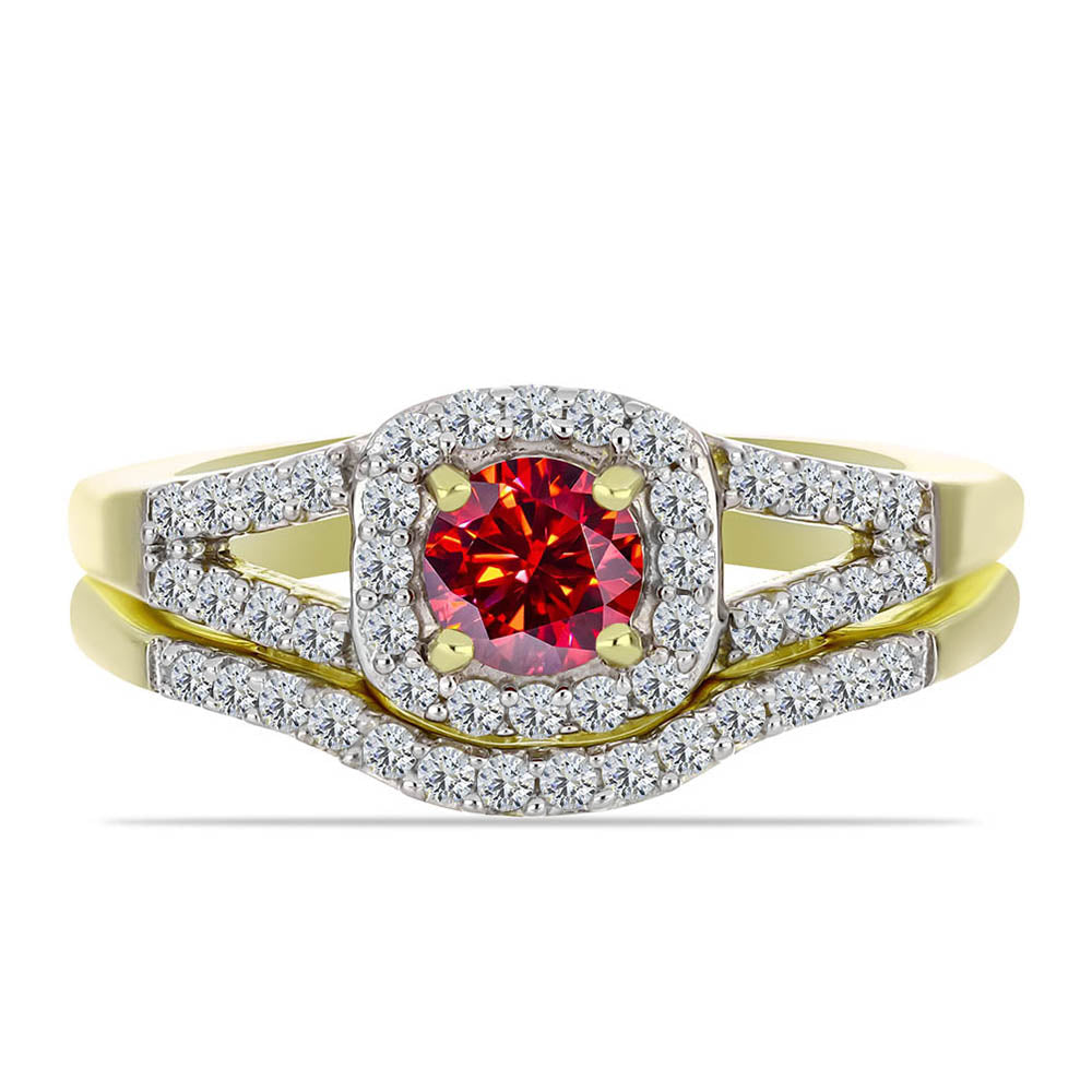 Arannyal Bevont Ezüst Gyűrű Fenséges Vörös Moissanite-tal és Fehér Topázzal 1 