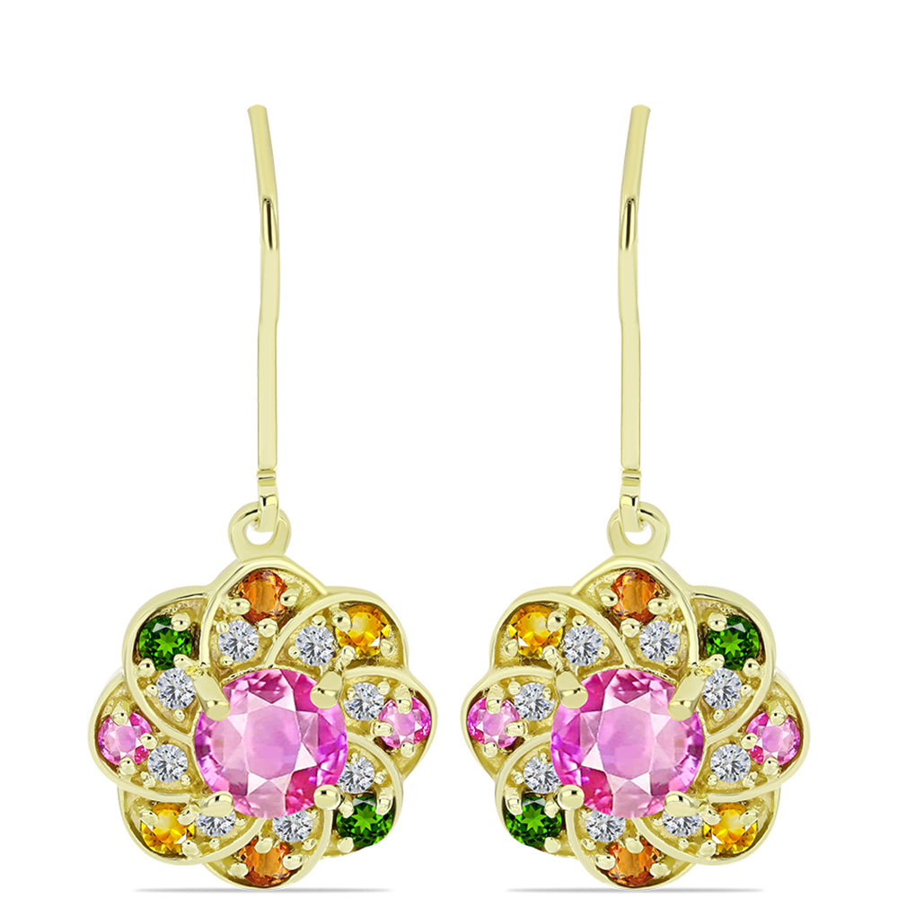 Arannyal Bevont Ezüst Fülbevaló Csakra Tourmalinnal és Fehér Topázzal 1 