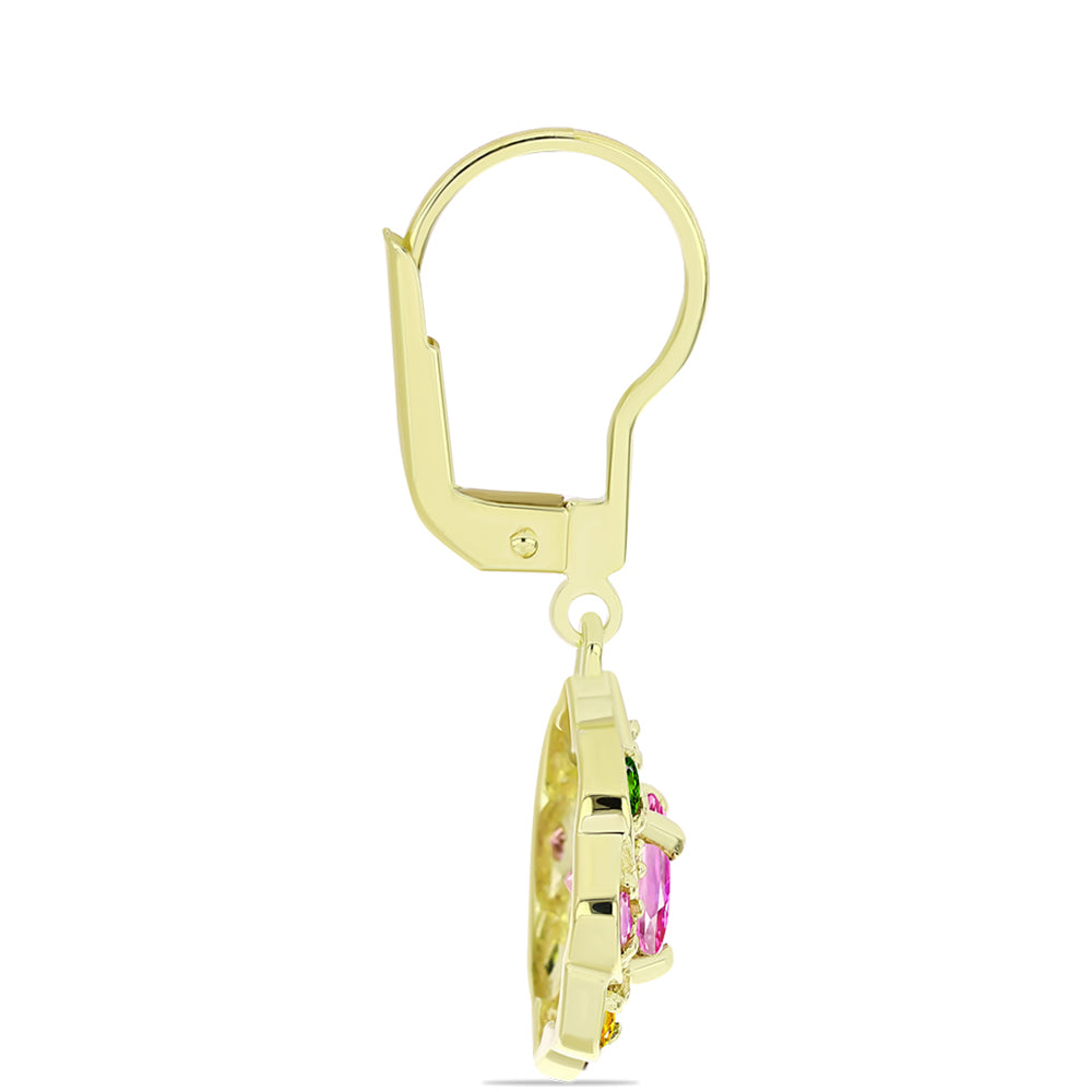 Arannyal Bevont Ezüst Fülbevaló Csakra Tourmalinnal és Fehér Topázzal 2 