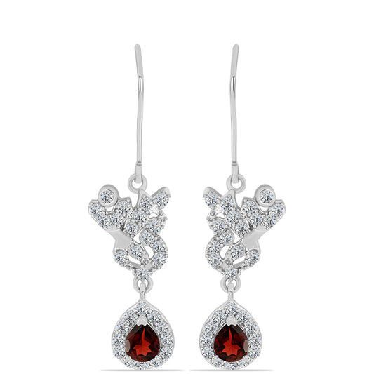 Ezüst Fülbevaló Barton Gránáttal és Fehér Topázzal