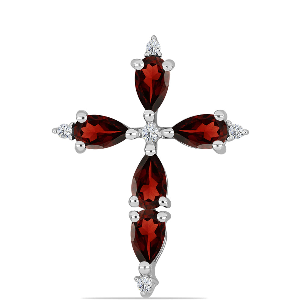 Kereszt Ezüst Medál Barton Gránáttal és Fehér Topázzal 1 