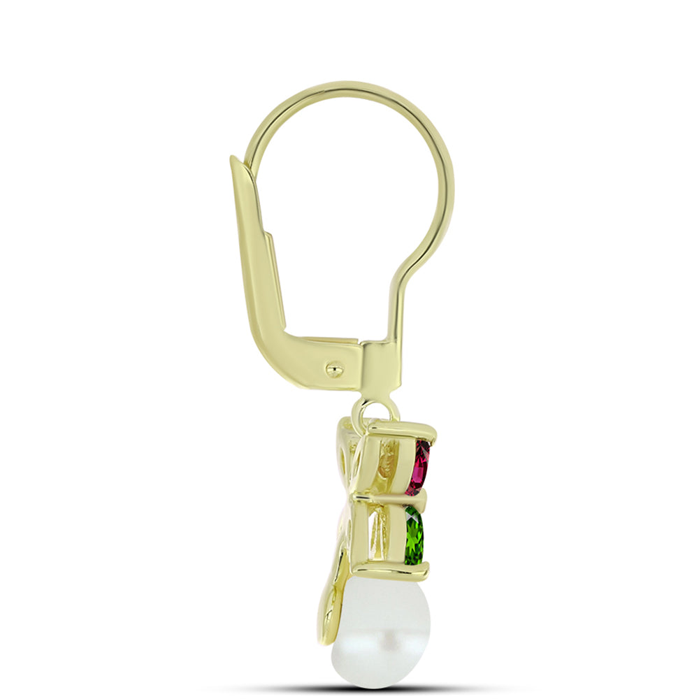 Arannyal Bevont Ezüst Fülbevaló Csakra Tourmalinnal és Fehér Édesvízi Kagylógyönggyel 2 