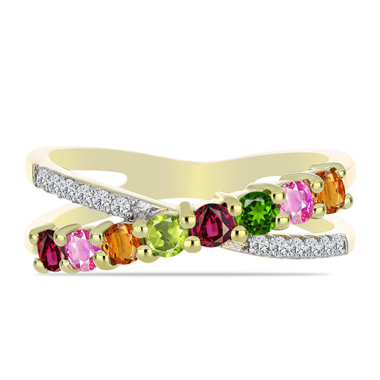 Arannyal Bevont Ezüst Gyűrű Csakra Tourmalinnal és Fehér Topázzal