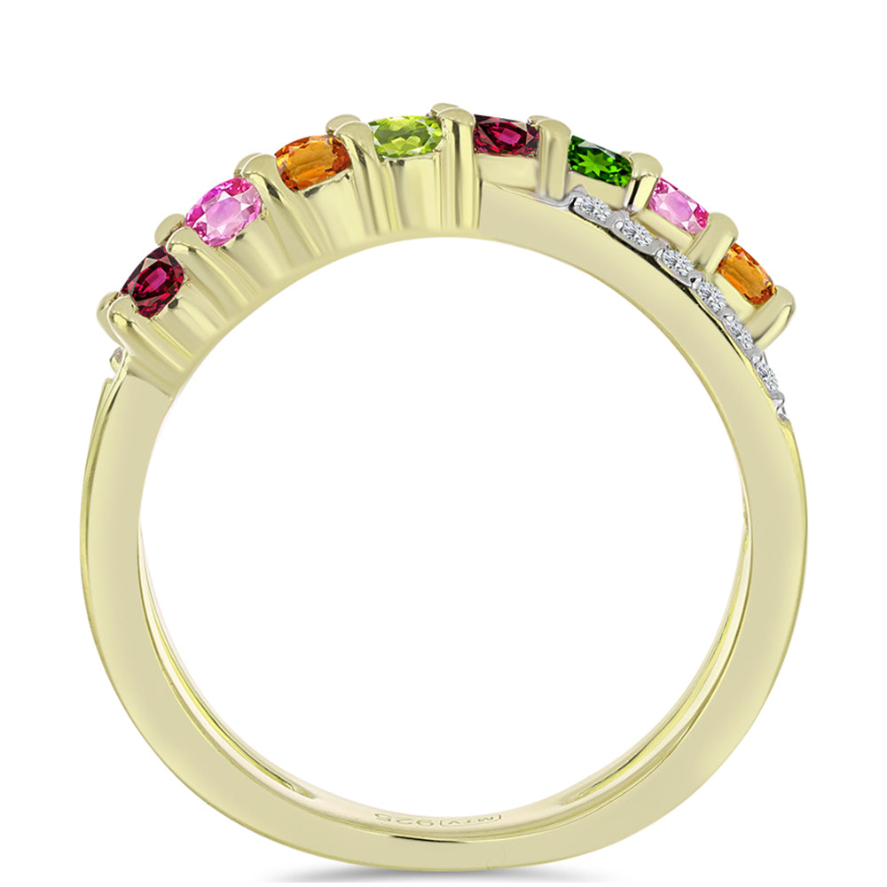 Arannyal Bevont Ezüst Gyűrű Csakra Tourmalinnal és Fehér Topázzal 2 