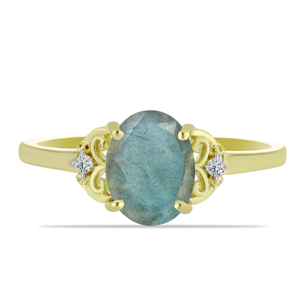 Arannyal Bevont Ezüst Gyűrű Labradorittal és Fehér Topázzal