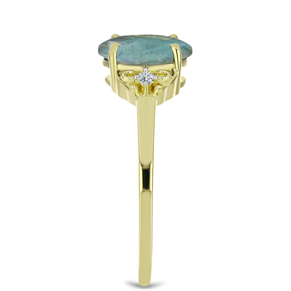 Arannyal Bevont Ezüst Gyűrű Labradorittal és Fehér Topázzal 4 