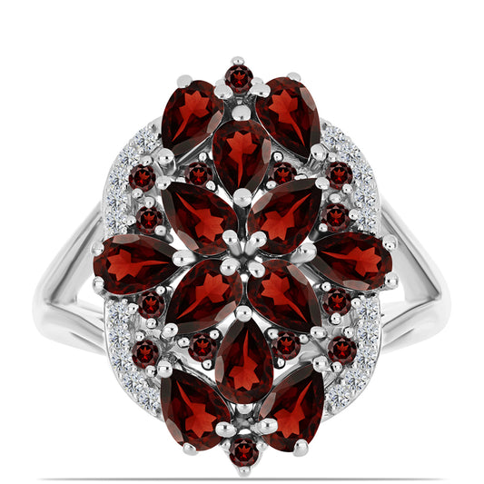 Ezüst Gyűrű Barton Gránáttal és Fehér Topázzal