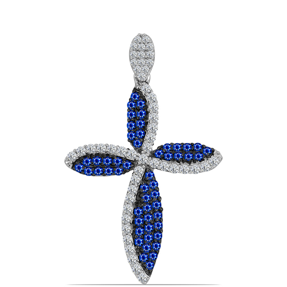 Kereszt Ezüst Medál Ausztrál Kék Zafírral és Fehér Topázzal 1 