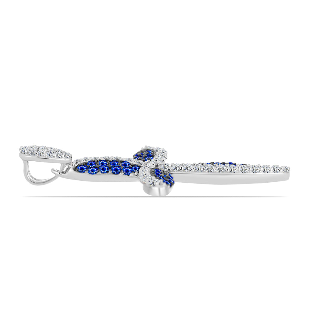 Kereszt Ezüst Medál Ausztrál Kék Zafírral és Fehér Topázzal 2 