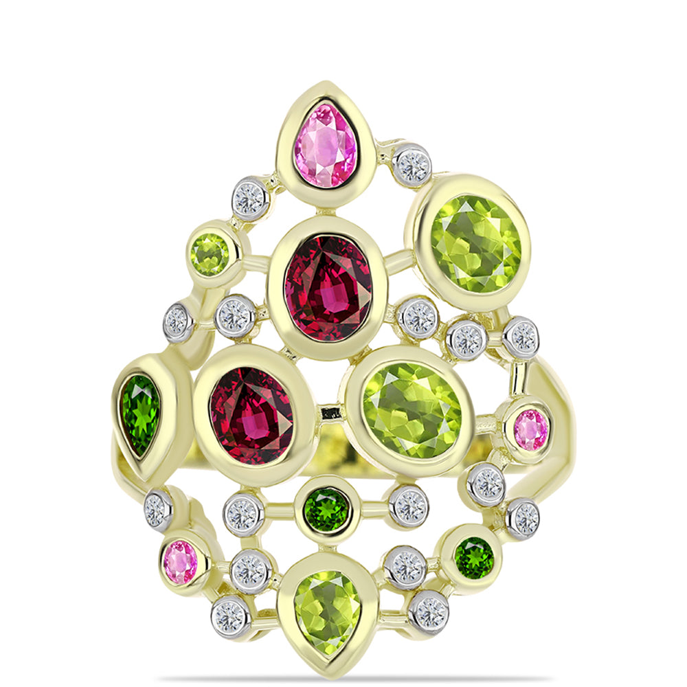 Arannyal Bevont Ezüst Gyűrű Csakra Tourmalinnal és Fehér Topázzal 1 