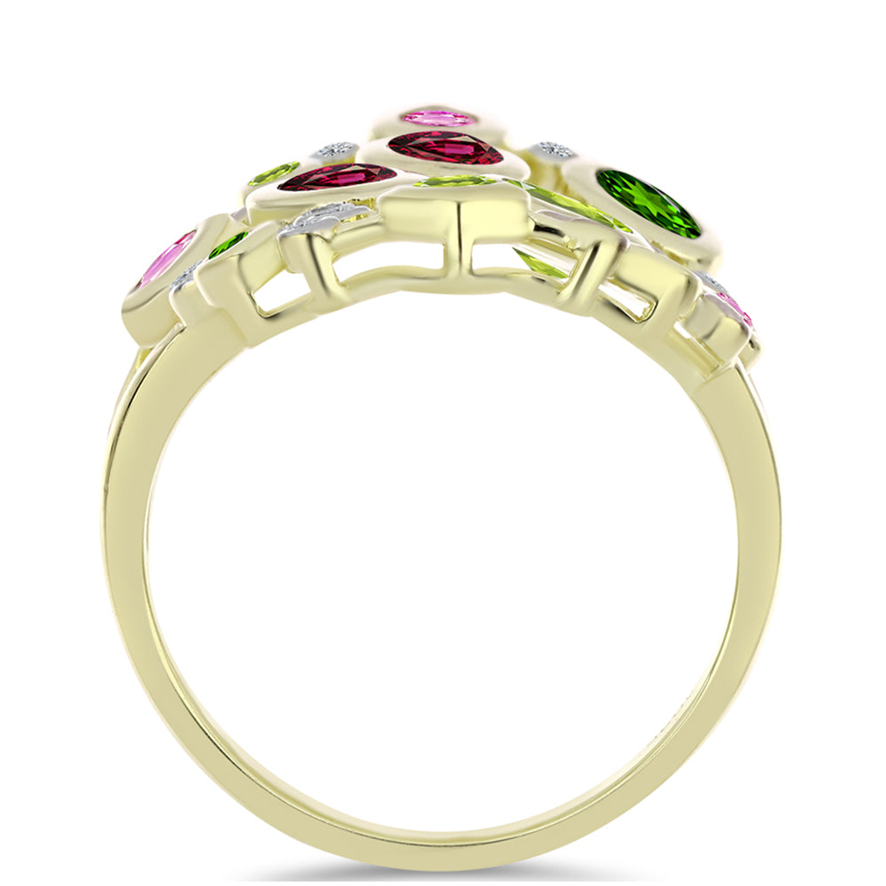 Arannyal Bevont Ezüst Gyűrű Csakra Tourmalinnal és Fehér Topázzal 2 