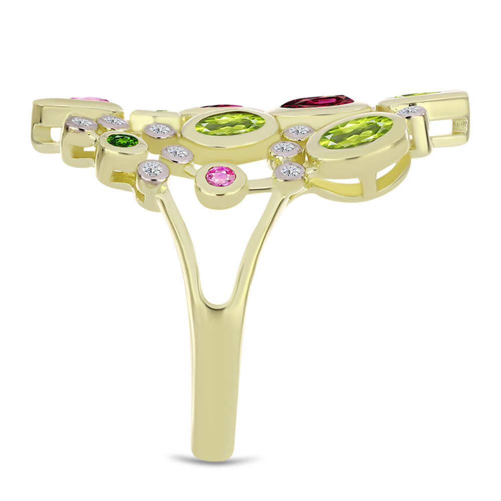 Arannyal Bevont Ezüst Gyűrű Csakra Tourmalinnal és Fehér Topázzal 4 