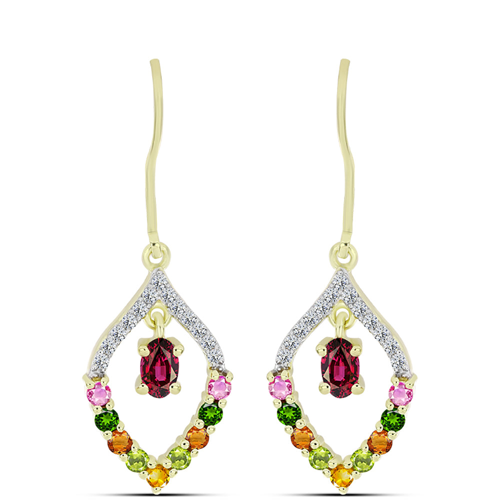 Arannyal Bevont Ezüst Fülbevaló Csakra Tourmalinnal és Fehér Topázzal