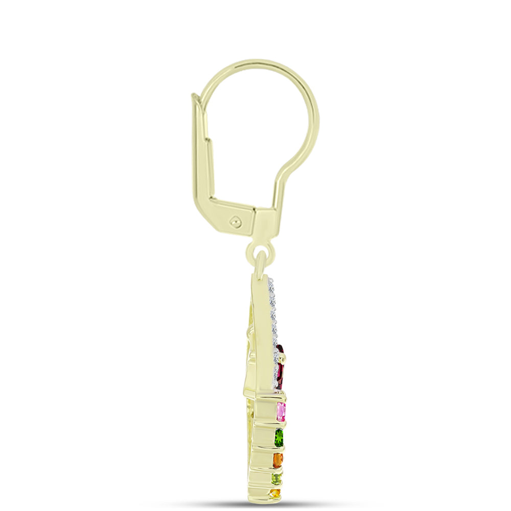 Arannyal Bevont Ezüst Fülbevaló Csakra Tourmalinnal és Fehér Topázzal