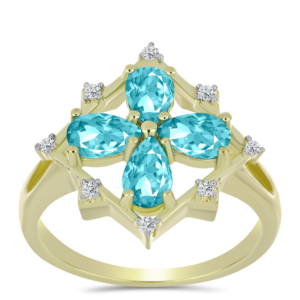 Arannyal Bevont Ezüst Gyűrű Paraiba Kvarccal és Fehér Topázzal 3 