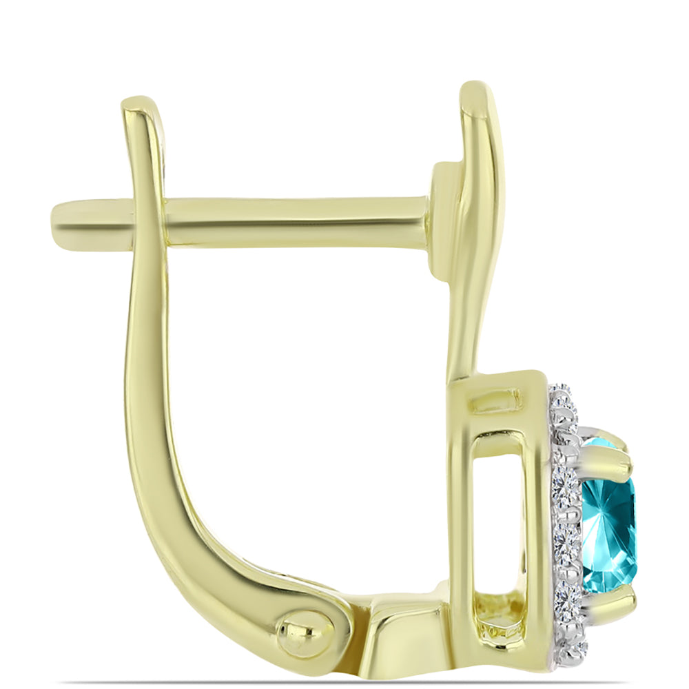 Arannyal Bevont Ezüst Fülbevaló Paraiba Kvarccal és Fehér Topázzal 2 