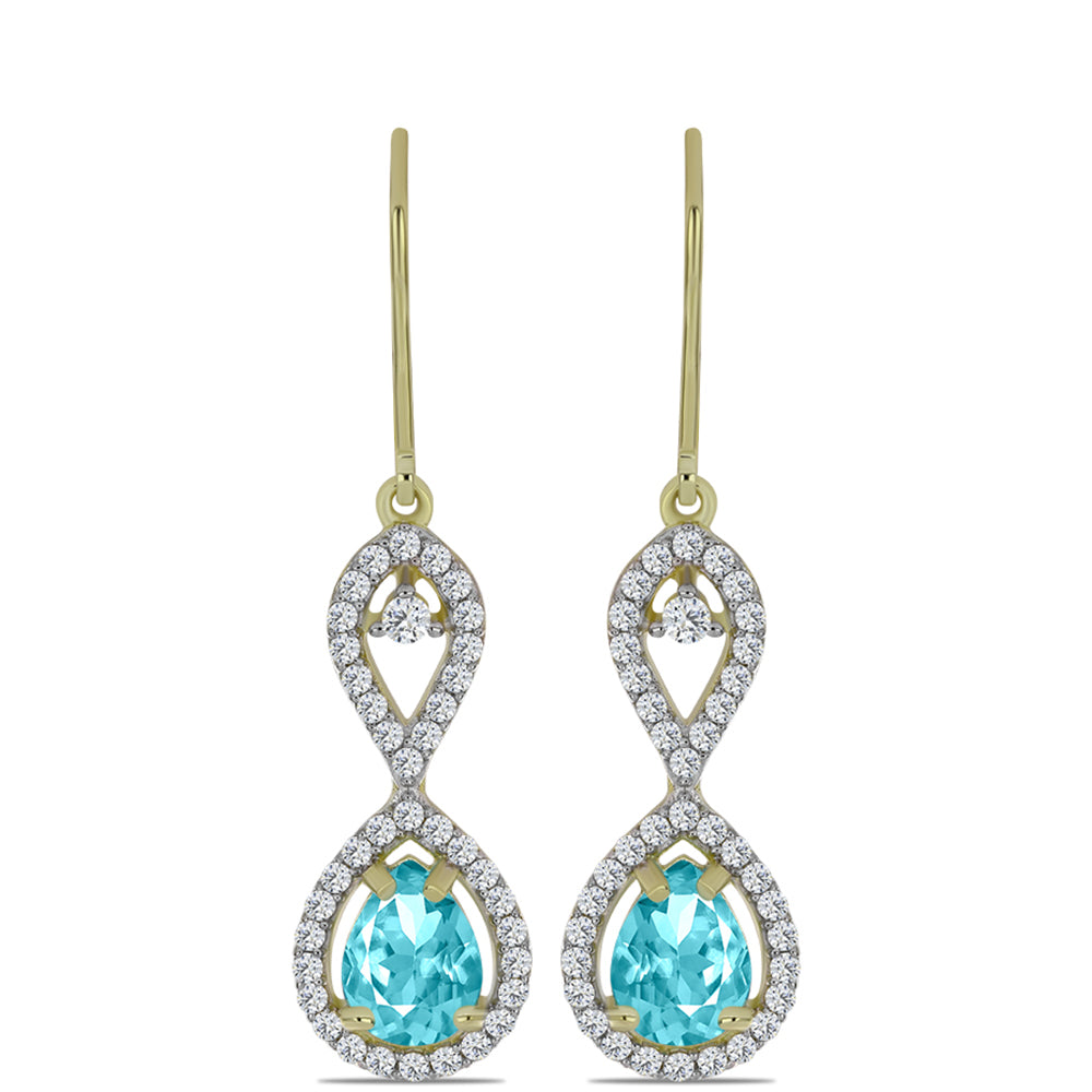 Arannyal Bevont Ezüst Fülbevaló Paraiba Kvarccal és Fehér Topázzal