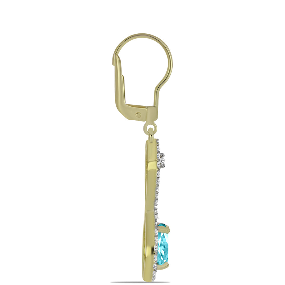 Arannyal Bevont Ezüst Fülbevaló Paraiba Kvarccal és Fehér Topázzal 2 