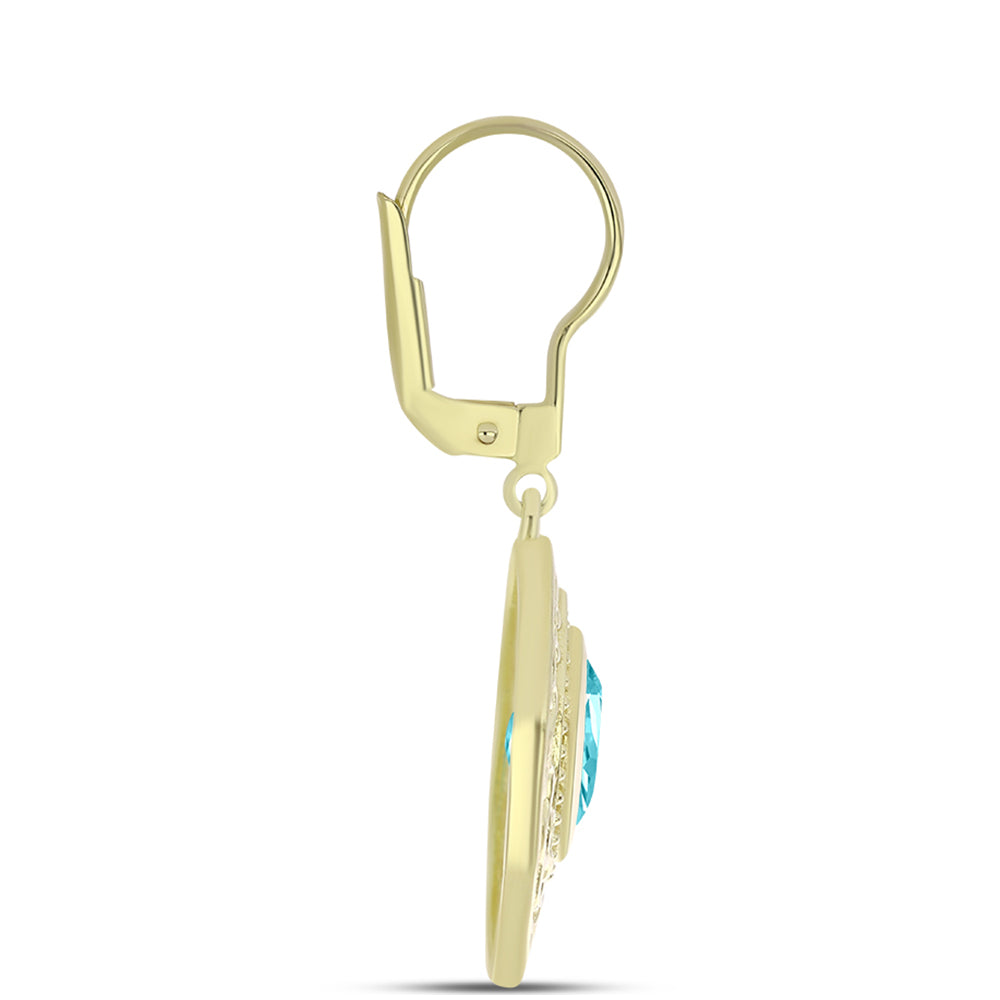 Arannyal Bevont Ezüst Fülbevaló Paraiba Kvarccal