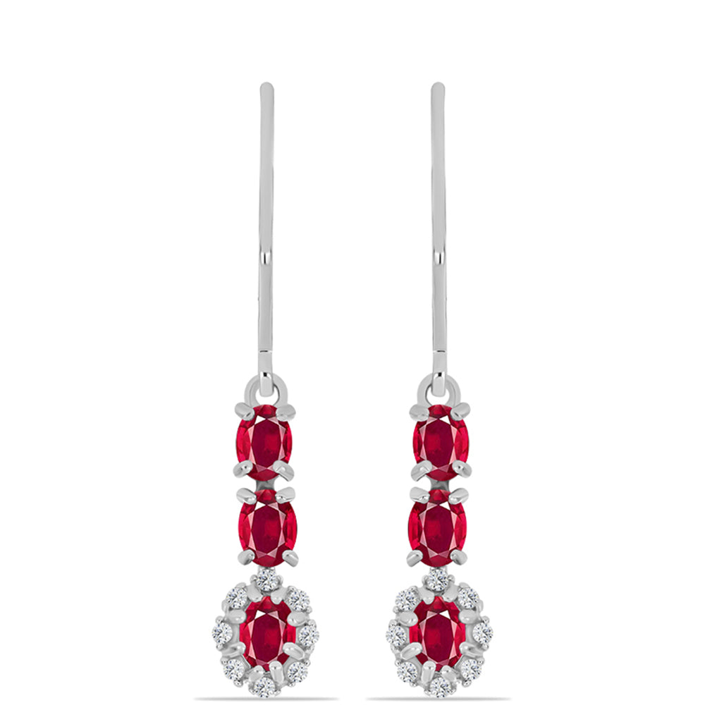 Ezüst Fülbevaló Madagaszkári Rubinnal és Fehér Topázzal