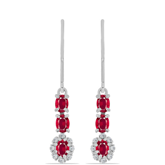 Ezüst Fülbevaló Madagaszkári Rubinnal és Fehér Topázzal