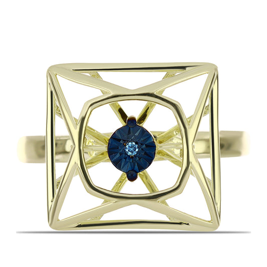 Arannyal Bevont Ezüst Gyűrű Kék Táncoló Gyémánttal