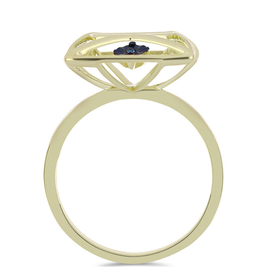 Arannyal Bevont Ezüst Gyűrű Kék Táncoló Gyémánttal