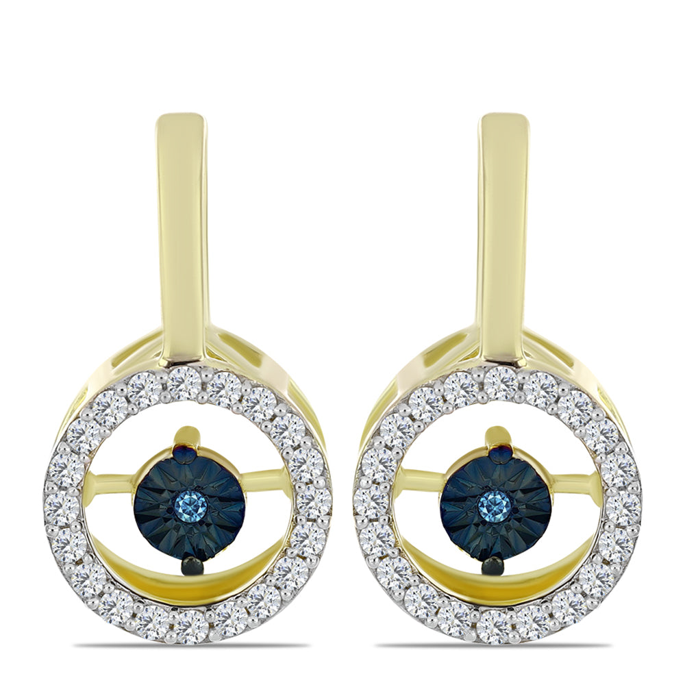 Arannyal Bevont Ezüst Fülbevaló Kék Táncoló Gyémánttal és Fehér Topázzal 1 