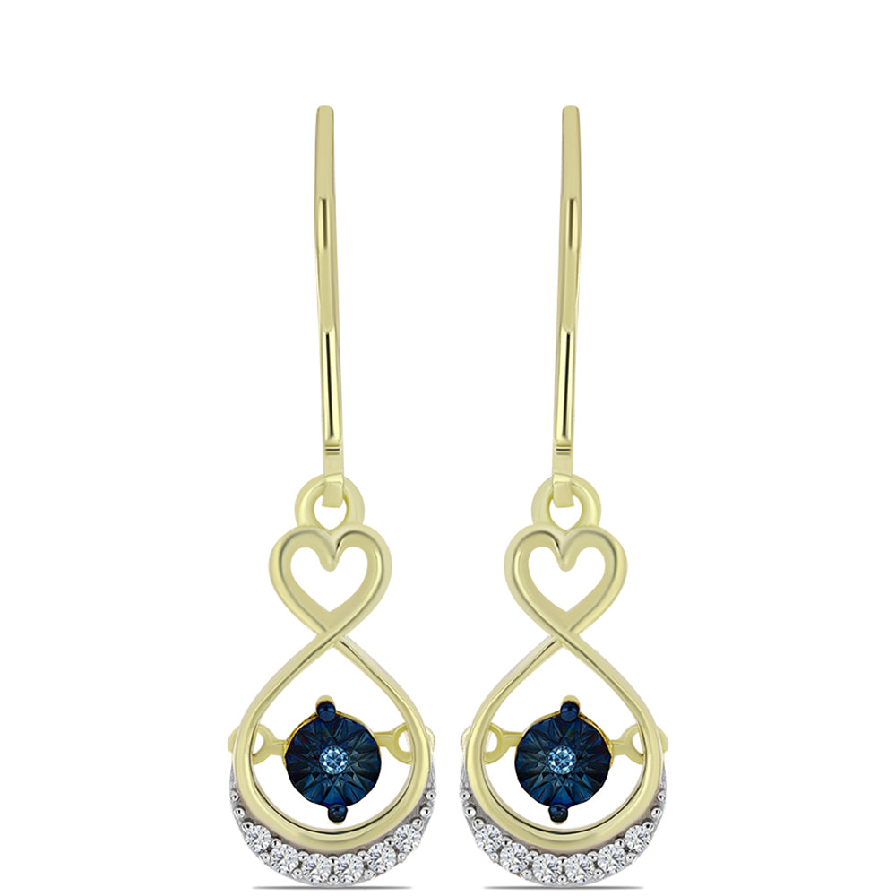 Arannyal Bevont Ezüst Fülbevaló Kék Táncoló Gyémánttal és Fehér Topázzal