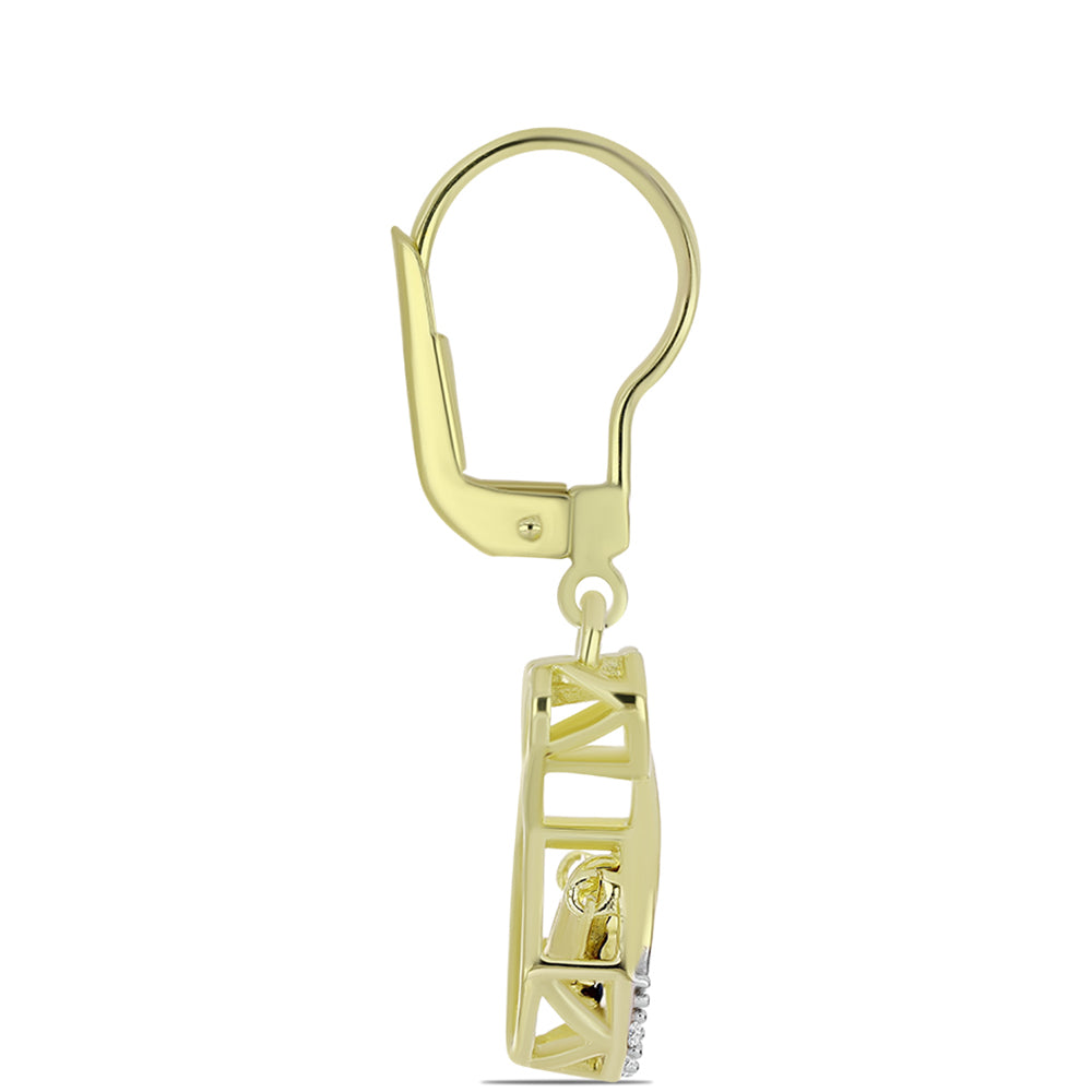 Arannyal Bevont Ezüst Fülbevaló Kék Táncoló Gyémánttal és Fehér Topázzal 4 