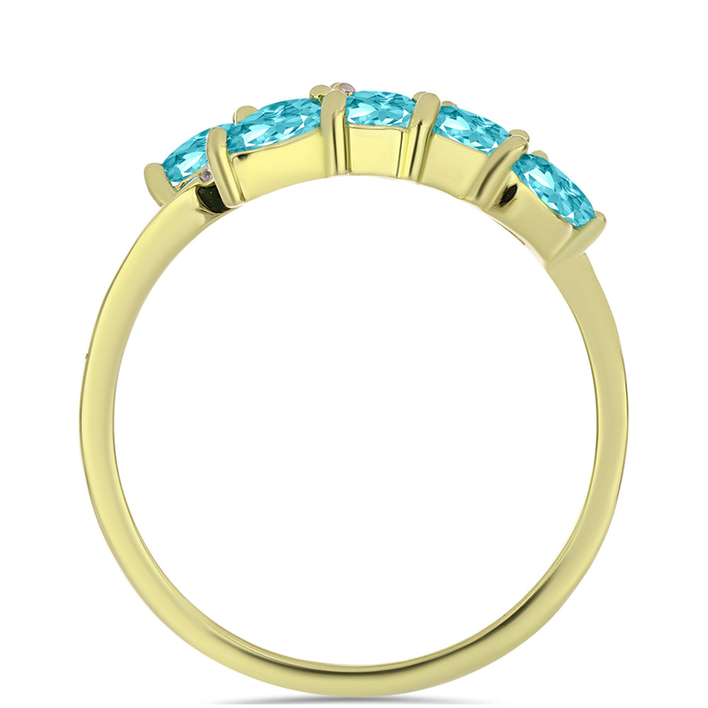 Arannyal Bevont Ezüst Gyűrű Paraiba Kvarccal és Fehér Topázzal