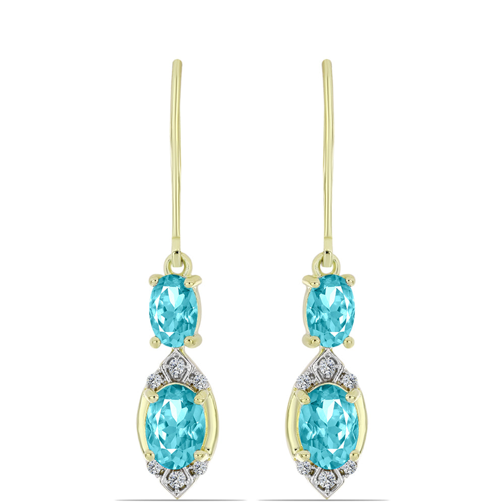 Arannyal Bevont Ezüst Fülbevaló Paraiba Kvarccal és Fehér Topázzal