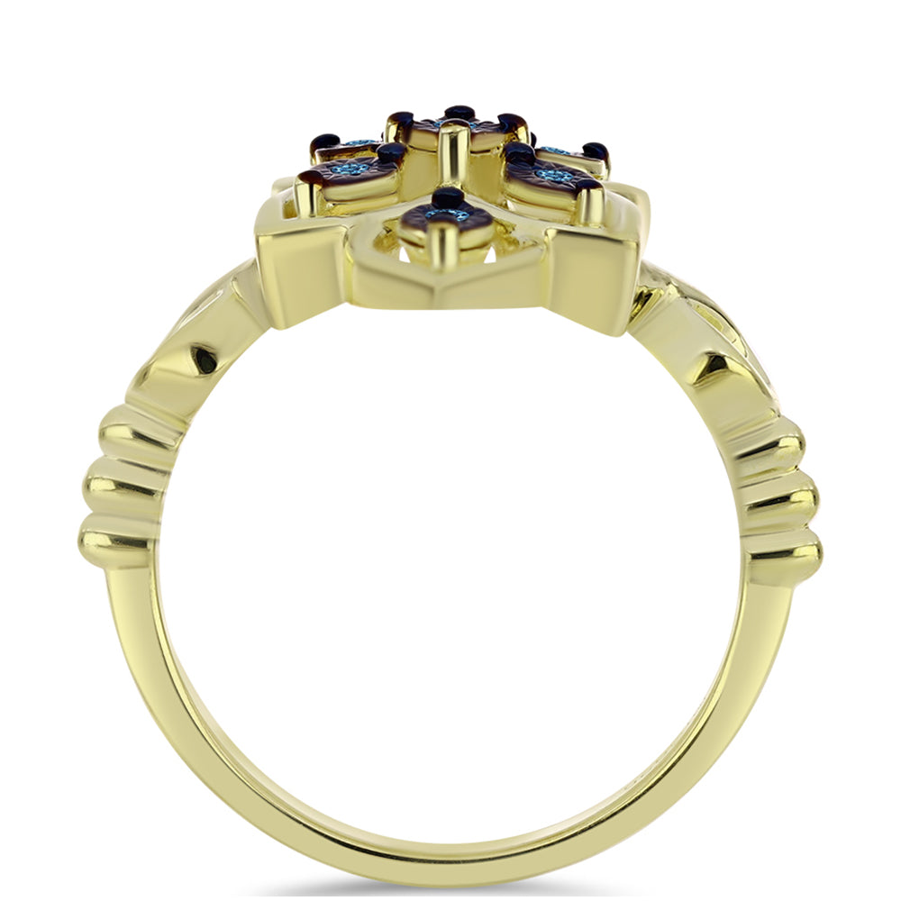 Arannyal Bevont Ezüst Gyűrű Kék Táncoló Gyémánttal 2 