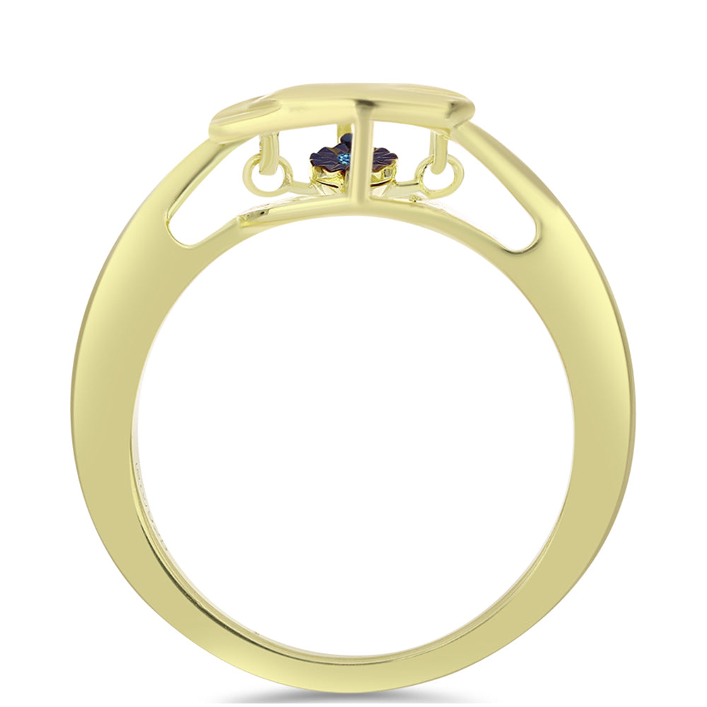 Arannyal Bevont Ezüst Gyűrű Kék Táncoló Gyémánttal 2 