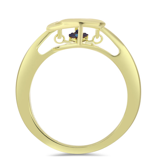 Arannyal Bevont Ezüst Gyűrű Kék Táncoló Gyémánttal