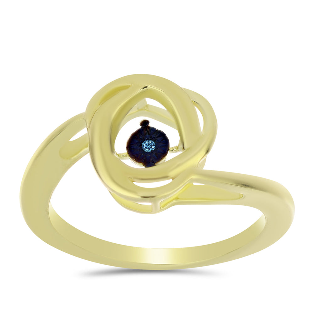 Arannyal Bevont Ezüst Gyűrű Kék Táncoló Gyémánttal