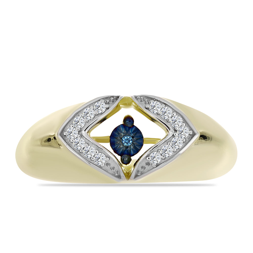 Arannyal Bevont Ezüst Gyűrű Kék Táncoló Gyémánttal és Fehér Topázzal 1 